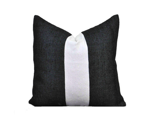 Throw Pillow Cover - Black with Large White Stripe - Darâa