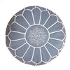 Moroccan Leather Ottoman - Grey with White Embroideries