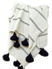 White with double Black Stripes Pom Pom Blanket - Souss