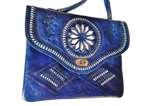 Jeblia - Blue Leather Clutch Bag - Sky - Bags | Moroccan Corridor®