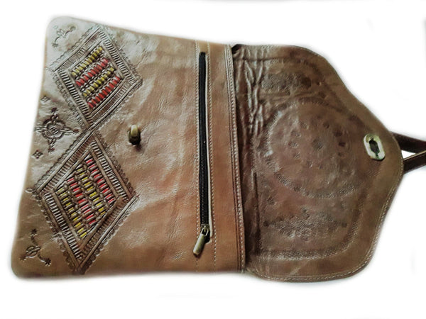 Jeblia - Brown Caramel Leather Clutch Bag - Salwa - Bags | Moroccan Corridor®