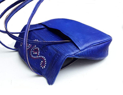 Berber Girl Leather Bag - Embroidered - Blue