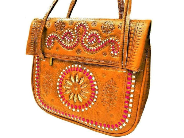 Jeblia Leather Tote Bag - Embroidered - Orange