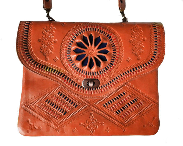 Jeblia - Orange Leather Clutch Bag - Salwa - Bags | Moroccan Corridor®