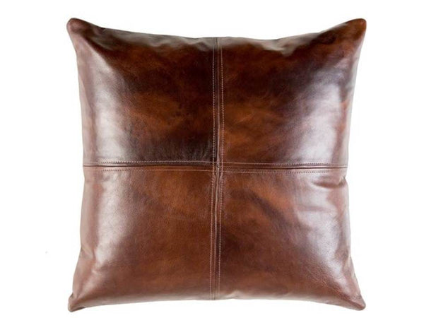 4 Squares Leather Pillow Cover - Brown Caramel - Moroccan Corridor