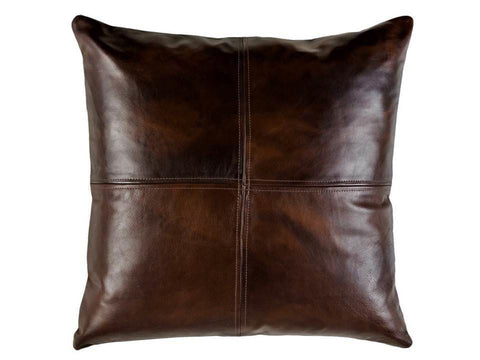 4 Squares Leather Pillow Cover - Brown - Moroccan Corridor
