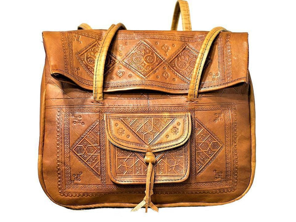 Leather Tote Bag - Chkara - Brown Caramel - Squares