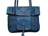 Leather Tote Bag - Chkara - Embroidered - Blue - Moroccan Corridor