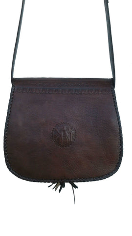 Moroccan Bag - Lssan Handbag / Shoulder Bag - Large Size - Brown - Arfoud Oasis - Rear View | Moroccan Corridor