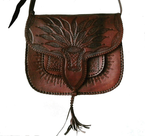 Lssan Handbag - Large Size - Brown - Flower Vase - Lssan Shoulder | Moroccan Corridor