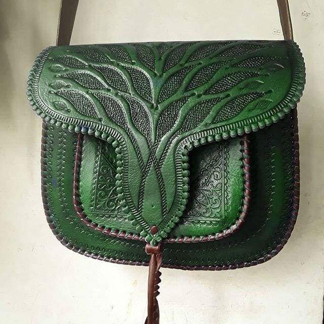 LSSAN Handbag - Emerald Green - Palm | Leather Shoulder Bag by Moroccan Corridor Large / with Leather Knot