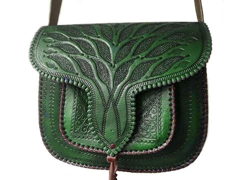 Handtooled Leather BAg - Green - LSSAN Palm Collection by Moroccan Corridor
