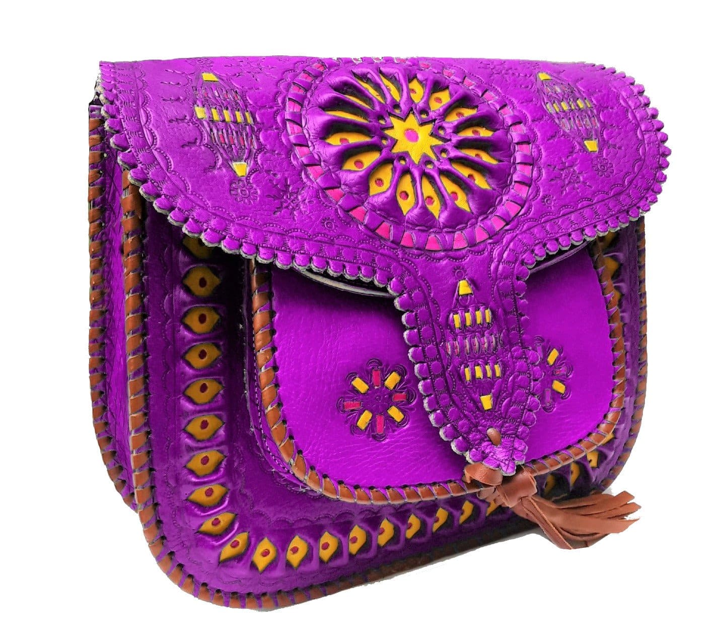 LSSAN Handbag - Fuchsia - Embroidered | Leather Shoulder Bag By