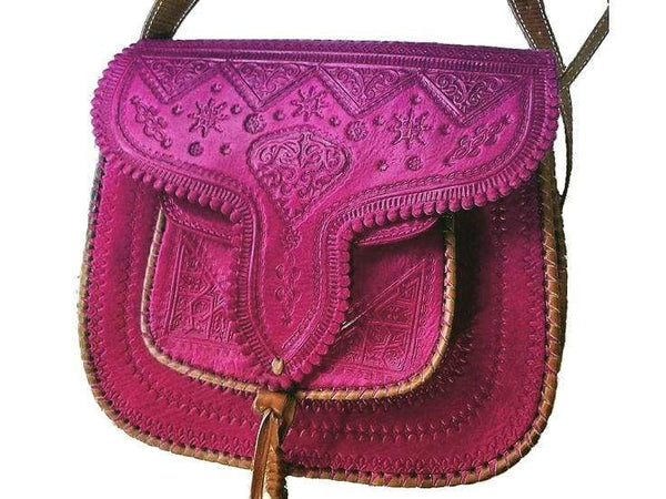 LSSAN Handbag - Large Size - Fuchsia - Moroccan Corridor Bohemian Leather Bag