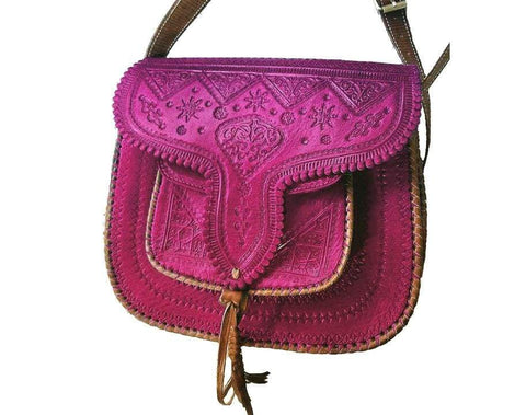 LSSAN Handbag - Large Size - Fuchsia - Moroccan Corridor Bohemian Leather Bag 2