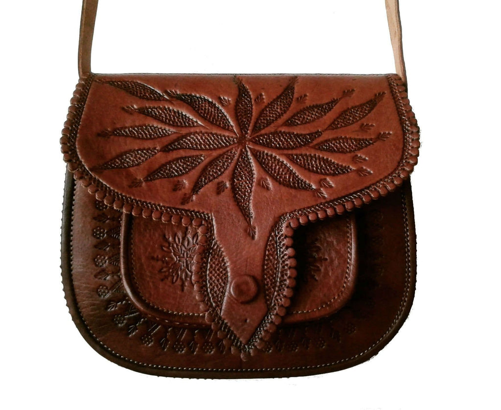 LSSAN Handbag - Lily Flower - Brown | Leather Shoulder Bag By Moroccan ...