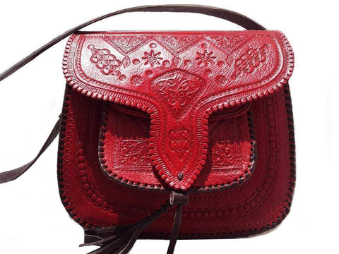 LSSAN Handbag - Large Size - Red - Moroccan Corridor Bohemian Leather Bag