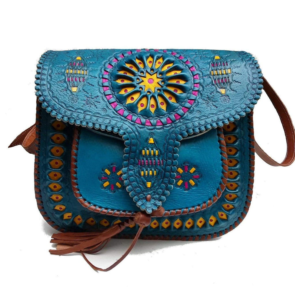 LSSAN Handbag - Turquoise - Embroidered | Leather Shoulder Bag By ...