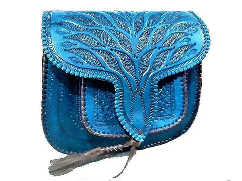 Handtooled Leather BAg - Turquoise - LSSAN Palm Collection by Moroccan Corridor