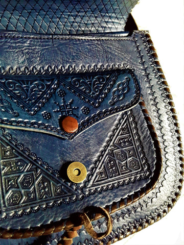 Moroccan Bag - Lssan Handbag / Shoulder Bag - Large Size - Dark Blue - Heart - Inside View | Moroccan Corridor