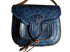 Moroccan Bag - Lssan Handbag / Shoulder Bag - Large Size - Dark Blue - Heart | Moroccan Corridor
