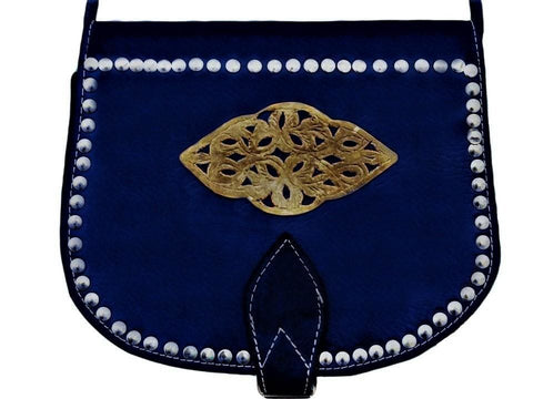 Médaillon Leather Bag - Mdamma - Blue - Moroccan Corridor