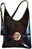 Médaillon Leather Tote Bag - M'dina - Black with Red Threads - Moroccan Corridor
