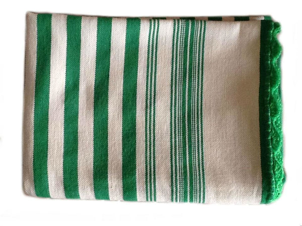 Mendil - Green Striped Throw - Blanket | Moroccan Corridor