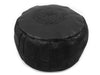 Moroccan Leather Pouf - Black - Round Embossed