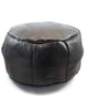 Moroccan Leather Pouf - Black - Round Embossed - Moroccan Corridor