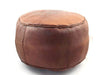 Moroccan Leather Pouf - Brown - Round Embossed - Profile