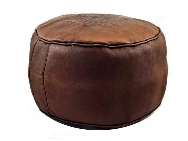 Moroccan Leather Ottoman - Deep Brown Tabouret Pouf