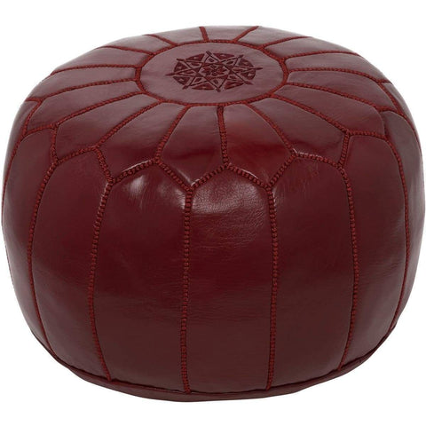 Moroccan Leather Pouf - Deep Red - Moroccan Corridor