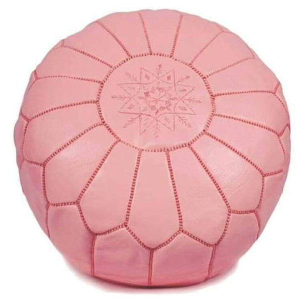 Moroccan Leather Pouf - Pink