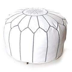 Moroccan Leather Pouf - White and Black - Moroccan Corridor