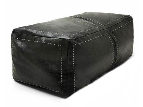 Moroccan Leather Pouf / Ottoman - Rectangular - Black - Salwa - Moroccan Corrisor