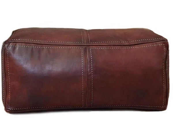 Moroccan Leather Pouf / Ottoman - Rectangular - Brown Caramel - Salwa