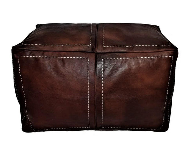 Moroccan Leather Pouf / Ottoman - Rectangular - Brown - Salwa