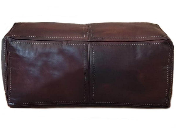 Moroccan Leather Pouf / Ottoman - Rectangular - Brown - Salwa - By Moroccan Corridor