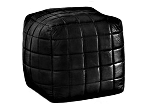 Moroccan Leather Pouf / Ottoman - Square - Black - King