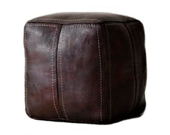 Moroccan Leather Pouf / Ottoman - Square - Brown - Aya