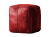 Moroccan Leather Pouf / Ottoman - Square - Red - Aya - By Moroccan Corridor