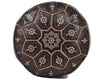 Moroccan Leather Tile Ottoman - Brown with Beige Embroidery