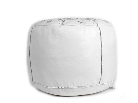 Moroccan Leather Tile Ottoman - White and Grey