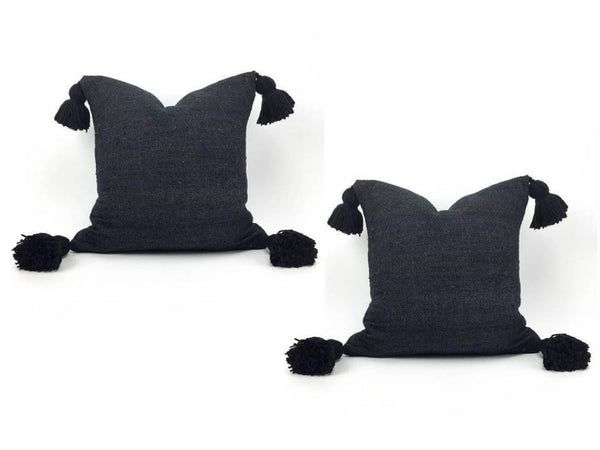 Moroccan Pom Pom Pillow - Black - Moroccan Corridor