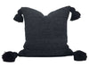 Moroccan hand-loomed Wool Pom Pom Pillow Cover - Black