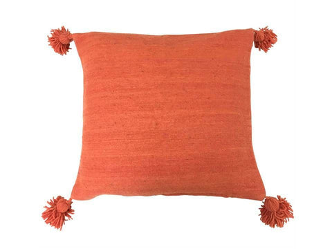 Moroccan Pom Pom Pillow - Orange