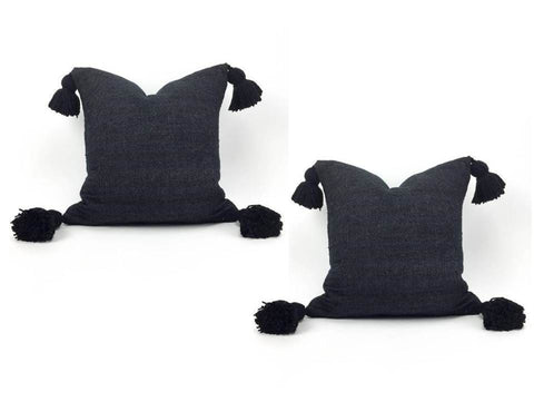 Moroccan Pom Pom Pillow - Square - Set of two - Black