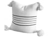 Moroccan Pom Pom Pillow - White with Black Stripes - Loukkos 