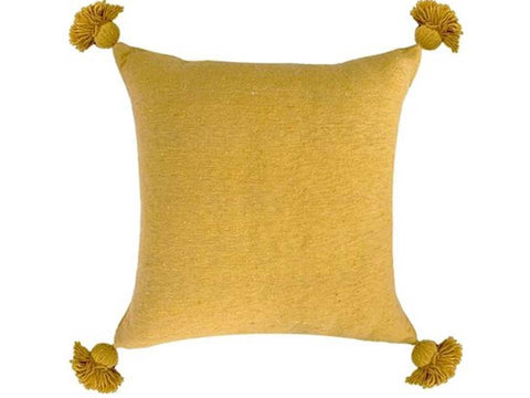 Moroccan Pom Pom Pillow - Yellow